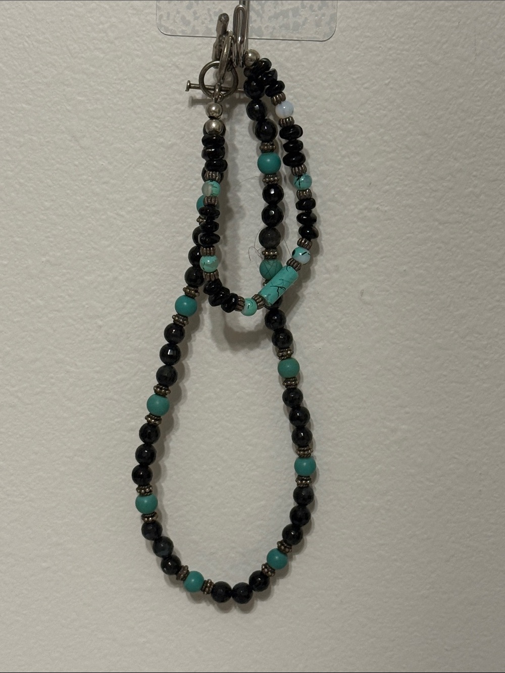 Source Unknown Black and Turquoise Beaded Necklace (Sterling Silver)